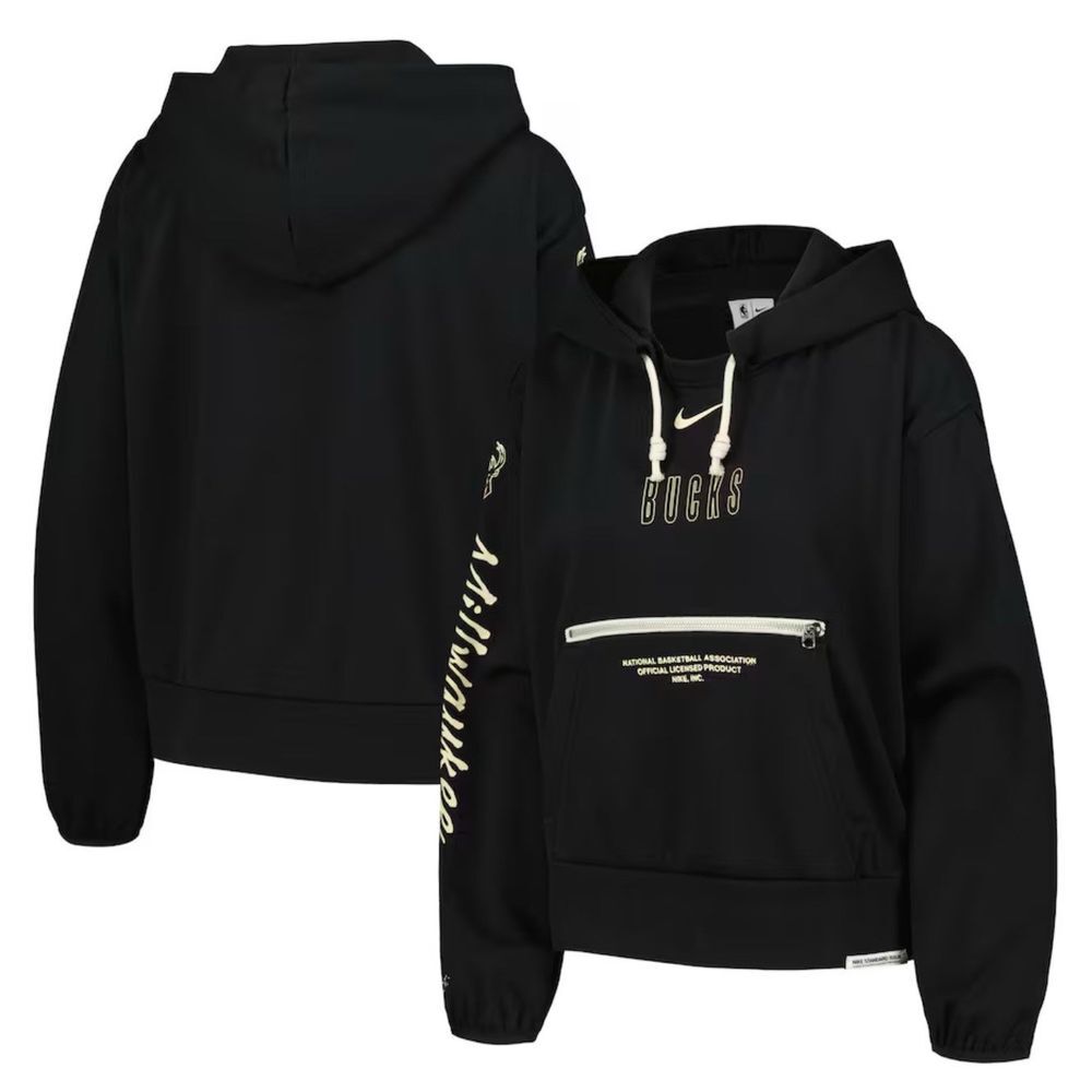 Women's Medium Milwaukee Bucks Nike Black Courtside Pullover Hoodie FB4671-010‎